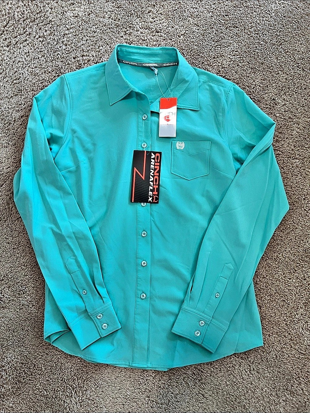 Cinch Wrinkle Resistant Button Down Shirt in Turquoise S NWT